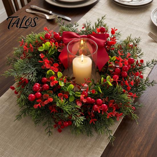 Natural Look Artificial Greenery Wreath Christmas with Red Berries Eucalyptus Pinecones, Front Door Winter for Hanging Garland Window Wall Fireplace,