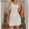 Women's Fashion Summer Spring Stripe Print Sleeveless Square Collar High Waist Casual Dresses