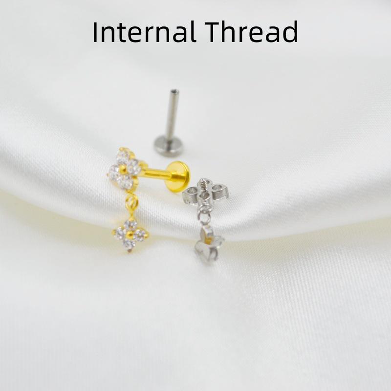 G23 Titanium Push-in Labret Stud with Zircon for Ear Cartilage Piercing