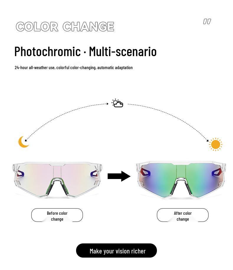 Unisex Photochromic Cycling Sunglasses with Large Integrated Lens