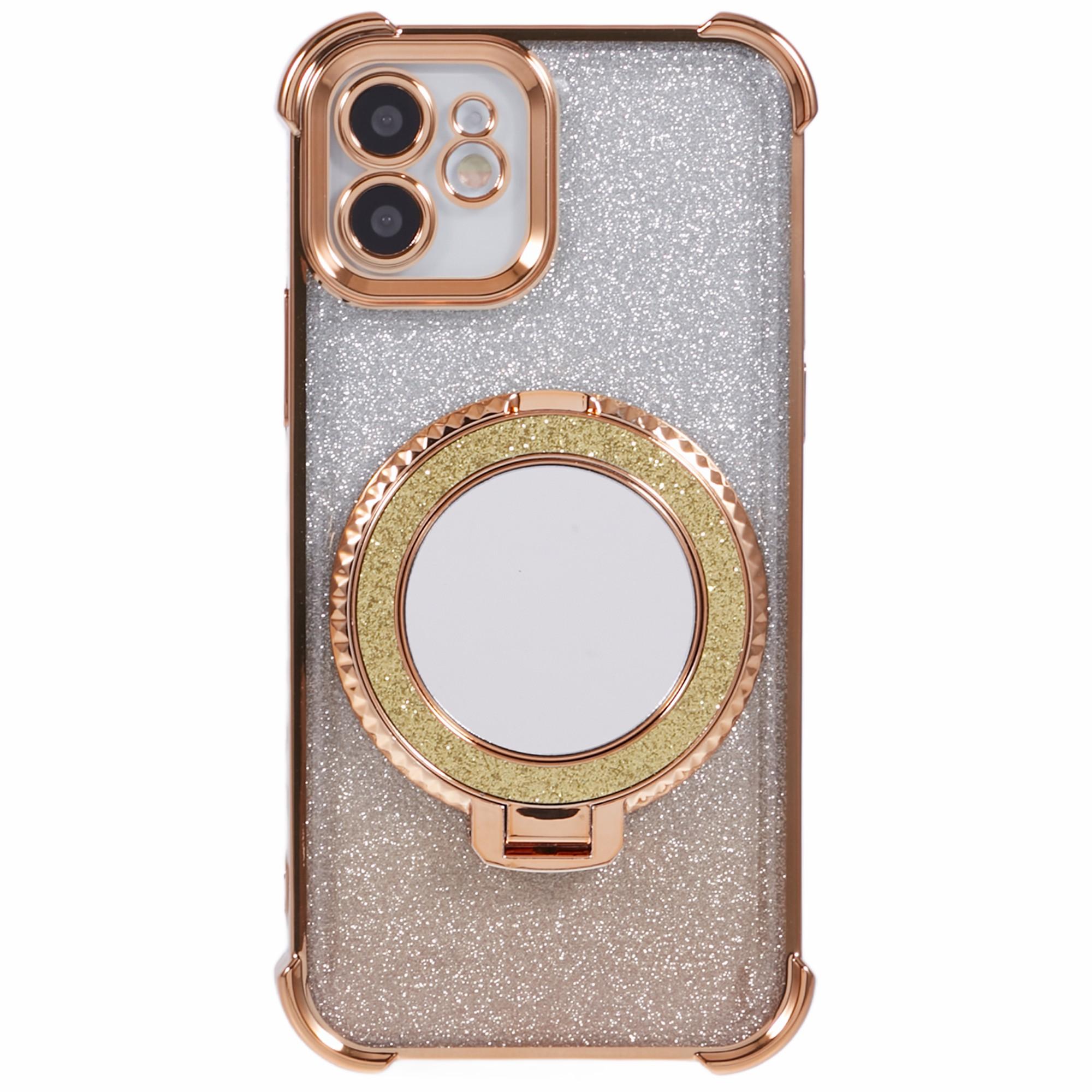 

For iPhone 11 Cell Phone Case TPU Glitter Phone Cover with Kickstand and Mirror Gold