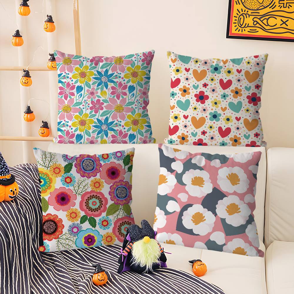 Pillow Case Colorful Flowers Home Dorm Chair Back Short Plush Double-Sided Printing Office Nap Time Cushion Cover
