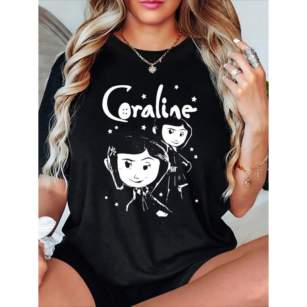 Cartoon Print Crew Neck T-Shirt for Women - Medium Stretch, All Season S разноцветный