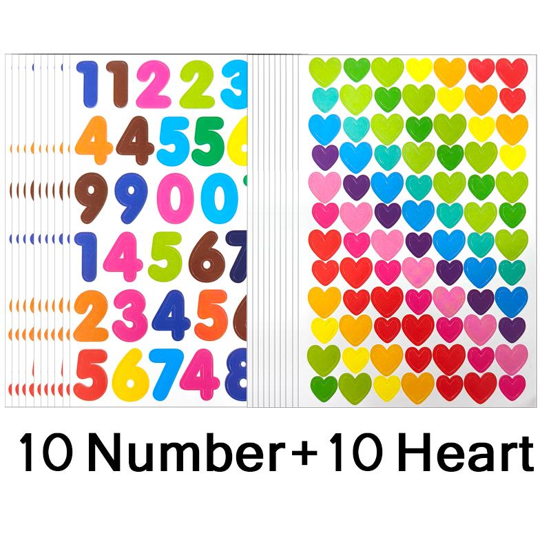 Bunte Scrapbook-Sticker 20 Blatt Punkt Herz Buchstabe Zahl Stern Selbstklebend Niedliche Belohnungssticker Lustiges Geschenk für Junge Mädchen ZYF