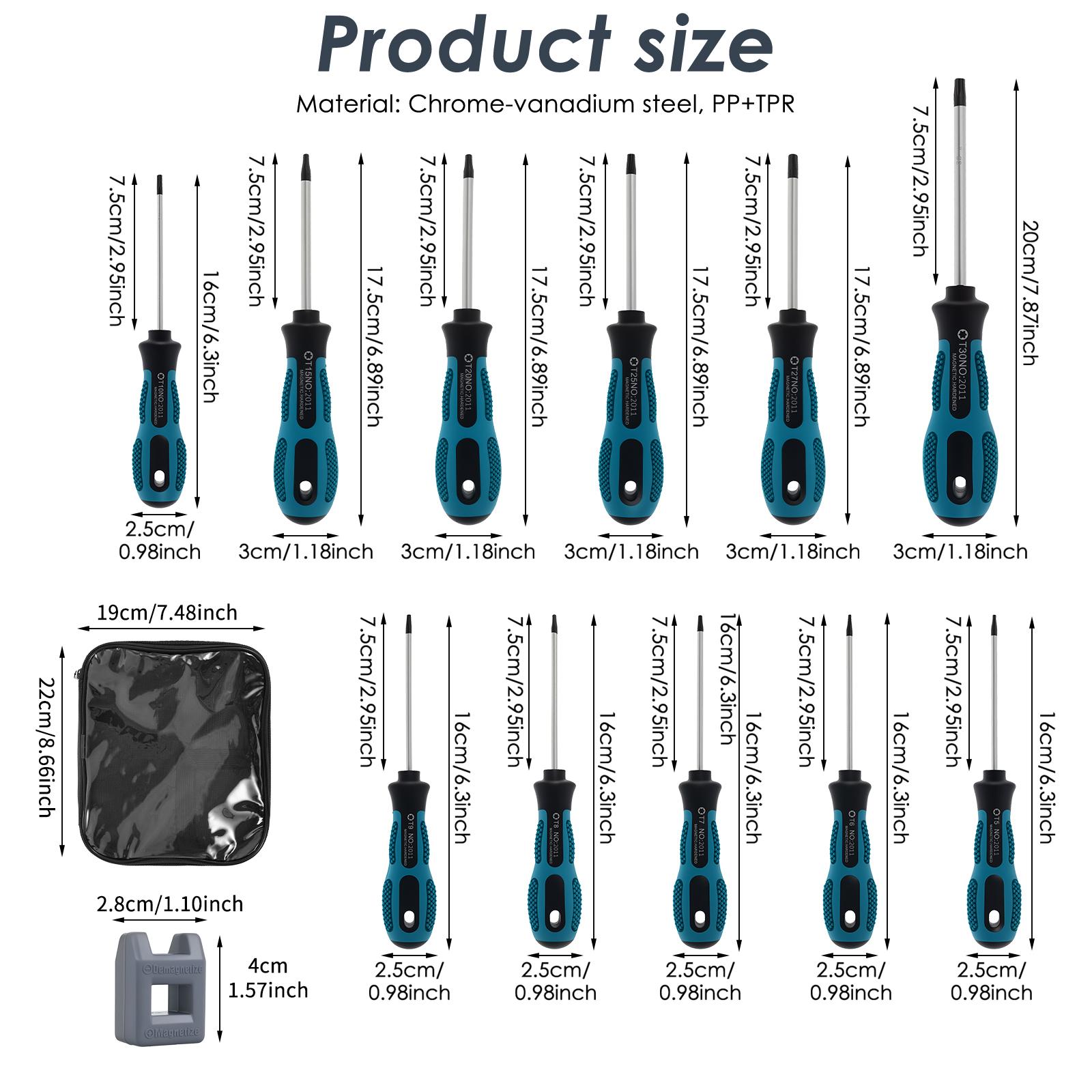10/12Pcs Screwdriver Set Magnetic Tip, Chrome Vanadium Steel, Phosphated Gold Tip and Flat Tip, Non-Slip Grip Cross Screwdrive