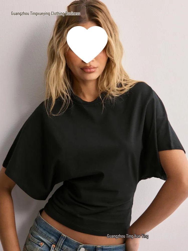 Koreansk-stil Dame Sommer Rund Hals Kort Ærme Løstsiddende T-shirt