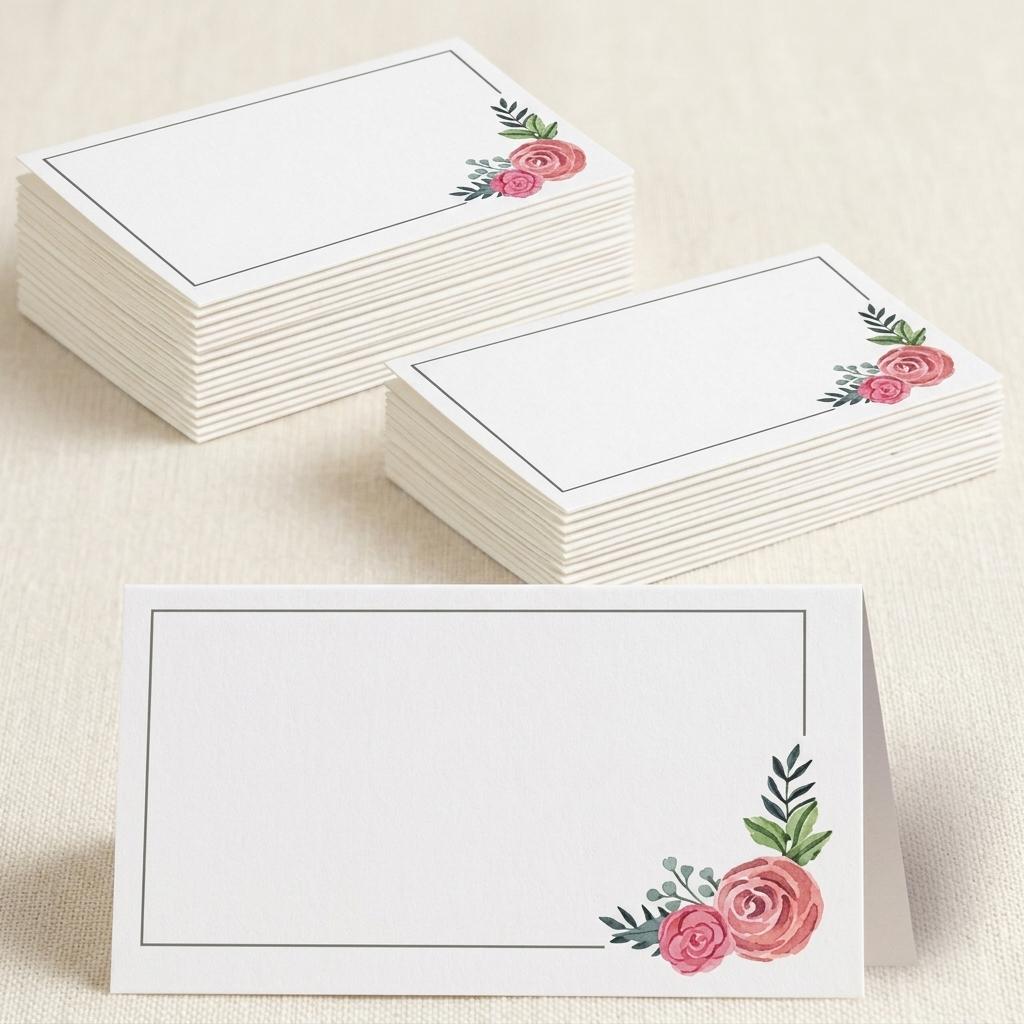 50Pcs Rose-Printed Blank Table Cards for Wedding Party Place Cards Handwritten Name Sign In Table Decoration