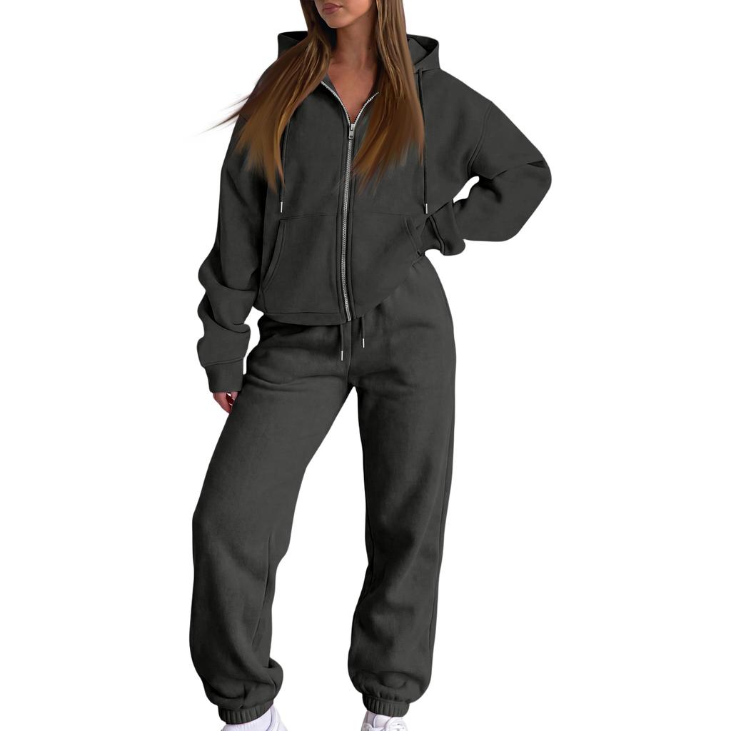 Damen Freizeit Kapuzenpullover Jacke Set für Herbst Winter, Bequemes Mode Outfit