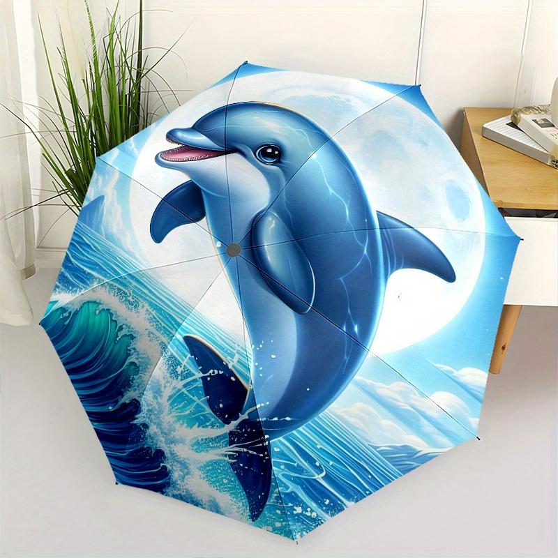 

Dolphin Moonlight Theme 8 Bone Hand Automatic Folding Umbrella, Compact and Portable Design, A Perfect Gift for Birthday, Christmas or Busin