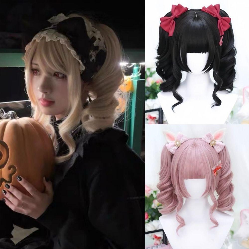 Harajuku Blonde Twin Ponytail Princess Cut Short Cosplay Lolita Hair  Girl