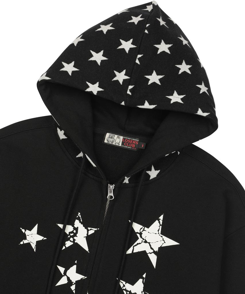 Losers Club Star Graphic Two-Way Zip-Up Hoodie Black