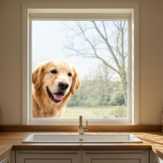 Cute Dog Peeking Window Sticker, Funny Animal Static Window Cling, Removable Double Sided Glass Decal for Room Office Home Decoration
