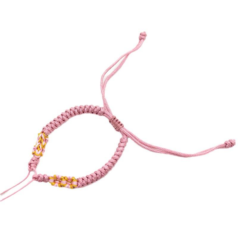 Handwoven Peach Blossom Knot Bracelet with Silver Peace Buckle and Optional Beads