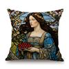 Renaissance Pre-Raphaelitism William Morris Round Stained Glass Window Elegant Lady Girl Decoration Pillow Case Cushion Cover