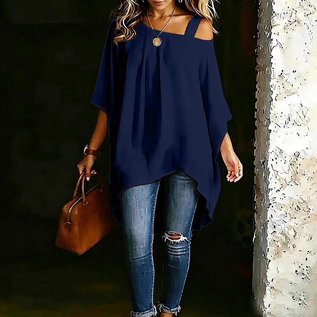 Damen Farbiger Off-Shoulder Freizeit-Top, Sommer Basic Bluse mit einer Schulter