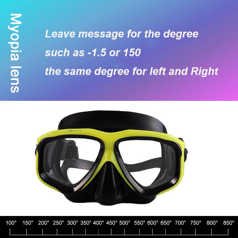 -1.5 To -8.5 Myopia Adults Silicone HD Clear Anti Fog Diving Eyewear Masks Custom For Left Right Eyes Different Degrees
