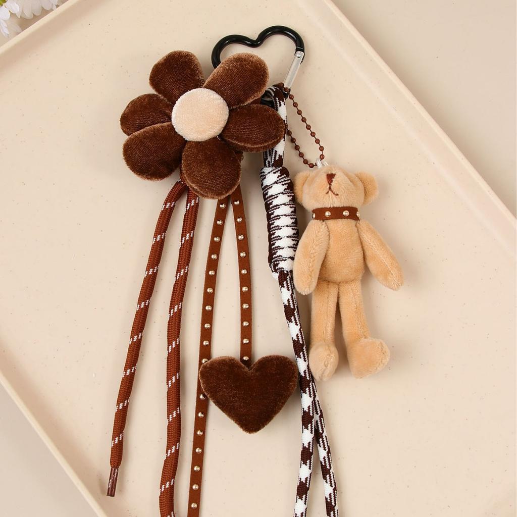 Cross-border Explosion Ins Exquisite Cartoon Plush Bear Bag Pendant Velvet Love Flower Versatile Keychain Pendant