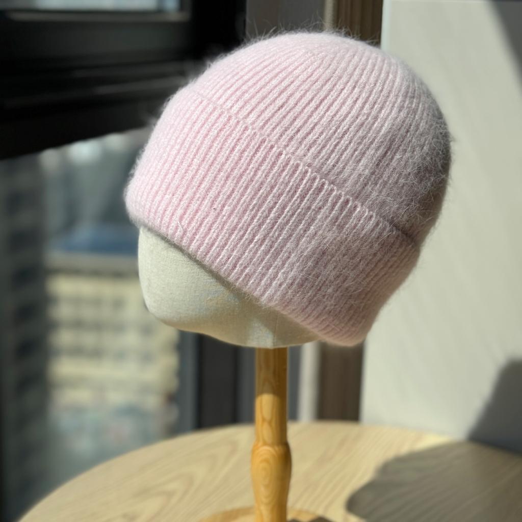 Rabbit Fur Knitted Hat for Women In Autumn and Winter Fashion Versatile Warm Ear Protection Hat Showing Face Small Temperament Wool Hat Trend