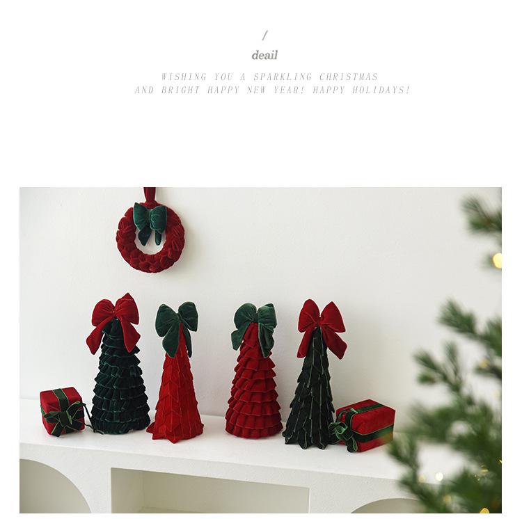 Velvet Layered Christmas Tree Ornament with Red and Green Bow for Festive Decoration