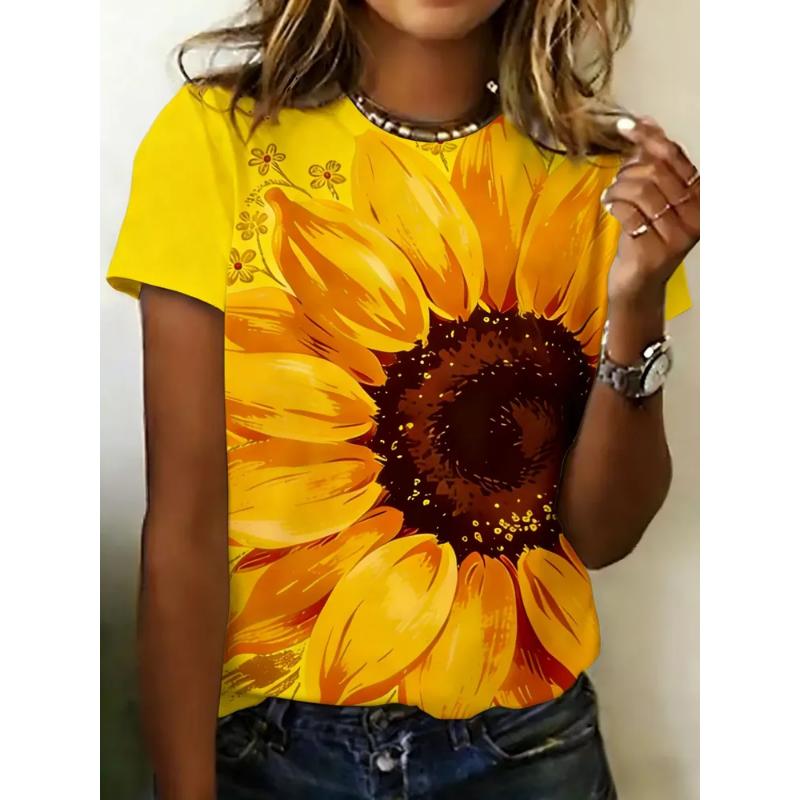 Modisches Damen Rundhals Kurzarm 3D Lässiges Farbprint Lässiges Kurzarm Rundhals T-Shirt