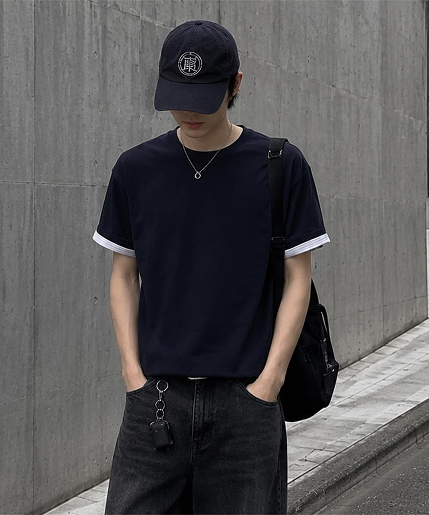 ALVINCLO Plain Color Block Roll-Up Short Sleeve Tee Ast3682 (4 Colors)