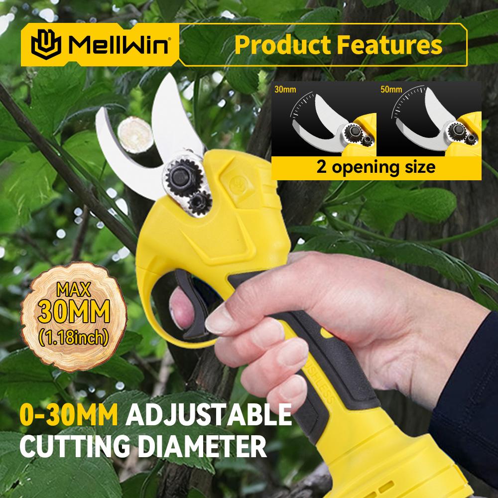 MELLWIN 30mm Brushless Electric Pruning Shears Cordless Fruit Tree Branches Cutter Garden Scissors For Makita 18V Battery Pin