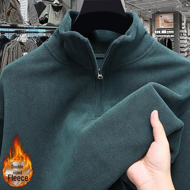 Versatile Autumn/Winter Fleece-Lined Stand Collar Men's Zipper Hoodie, 2025 Trendy European/American Long Sleeve Top.