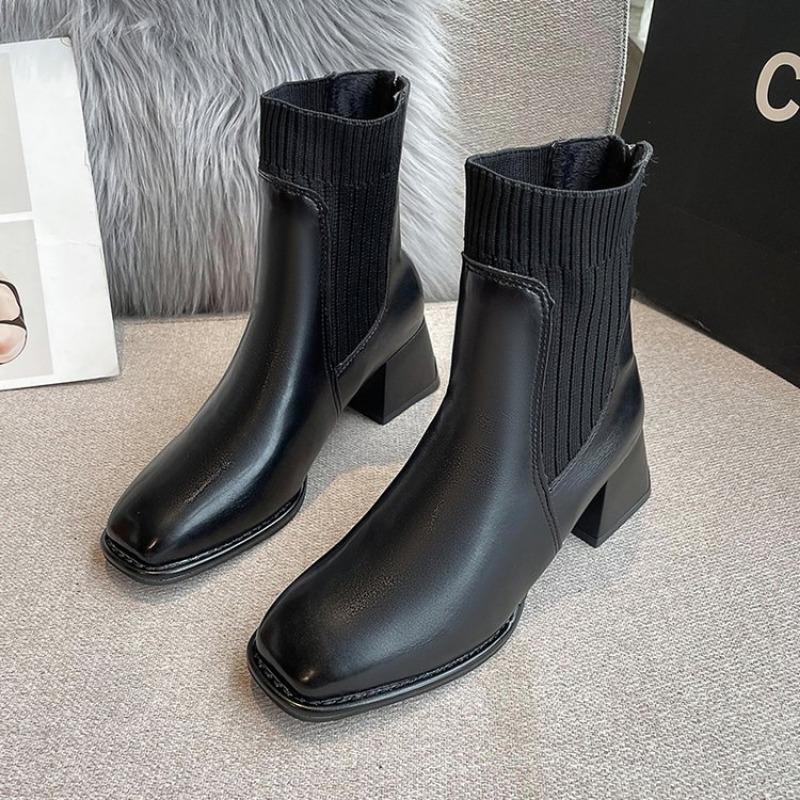 Shoes for Women Basic Square Toe Woman's Boots Elegant Dress Shoes Comfortable High Heel Ankle Boots Botines Para Mujeres
