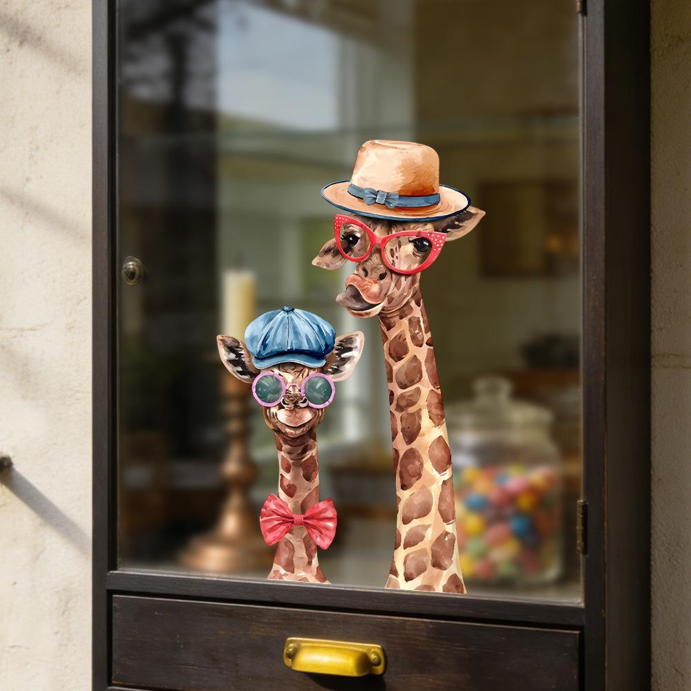 Static Cling Funny Animal Window Stickers Removable Transparent for Office Shop Glass Decor