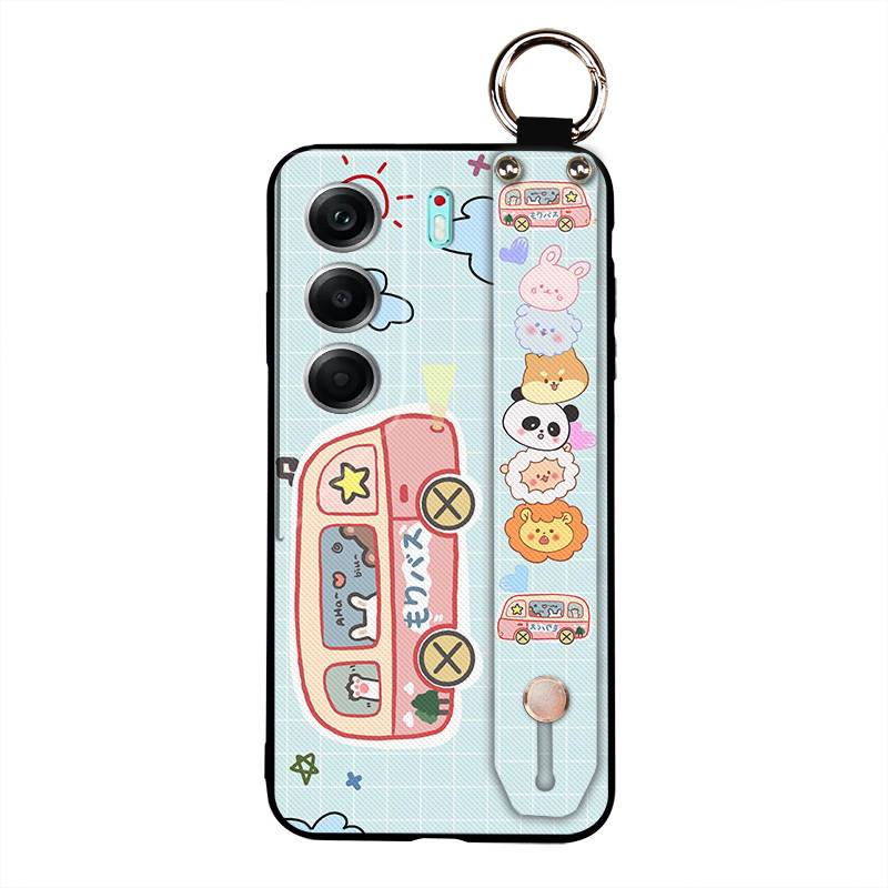Ring Shockproof Phone Case For Tecno Camon40 4G/CM5 Silicone Back Cover Wrist Strap Lanyard Cartoon Anti-dust Kickstand