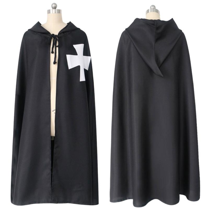 Medieval Cosplay Cloak Hospitaller Hooded Cape Medieval Cosplay  Cloak Costume White/Black Cape Halloween Cloak Costume