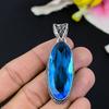 Blue Topaz Gemstone Handmade 925 Sterling Silver Jewelry Pendant 1.77" KG-123