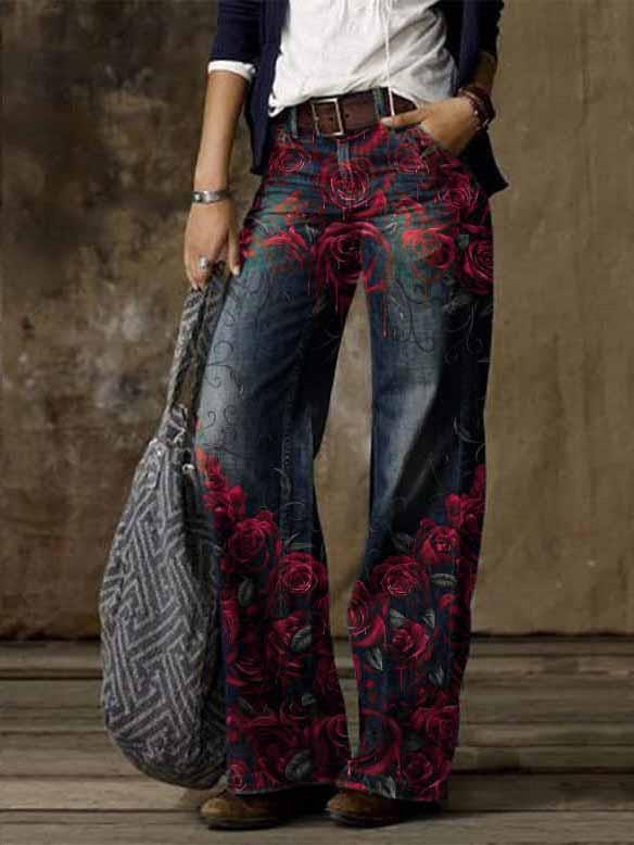 Europäische und amerikanische Übergröße Damen Casual Weitbein Imitationsjeans