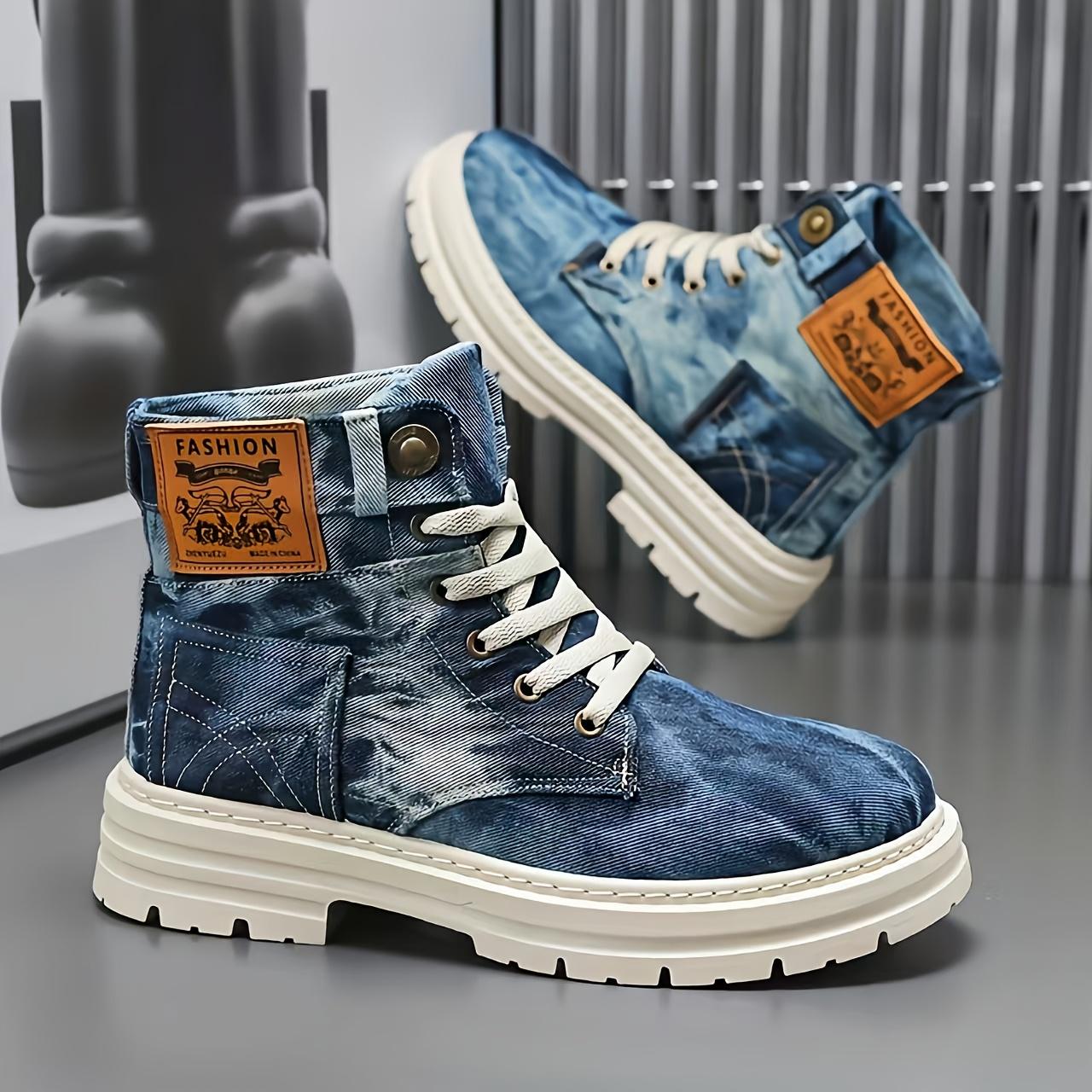 

Zhenyuezu Men s Big & Tall High-Top Hiking Boots - Lightweight Breathable All-Terrain Grip Shoes, Durable PVC Outsole for Outdoor, Urban, Parties Size 48 джинсовий синього кольору