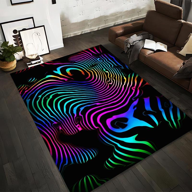 Psychedelic Rainbow Line Art Carpet with Black Background Design Suitable for use as an anti-slip for living room bedroom sofas