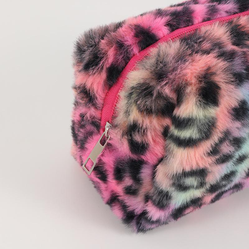 Leopard Pattern Plush Octagonal Cosmetic Bag Women Makeup Bag Skincare Organizer Makeup Pouch Travel Organizer Bags Toiletry Bag