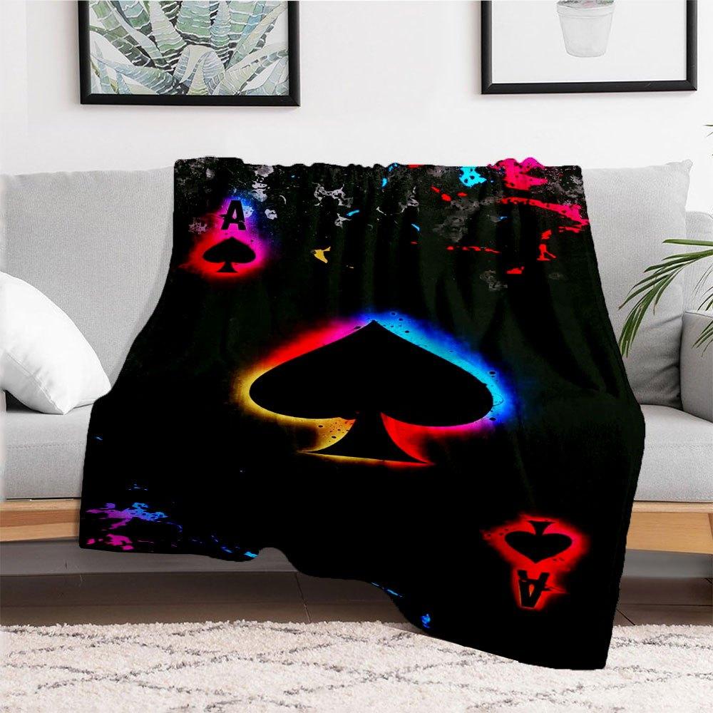 "Neon Spade Playing Card Art Print"Blanket Flannel Throw Blanket for Sofa, Bed, Travel, Camping, Office