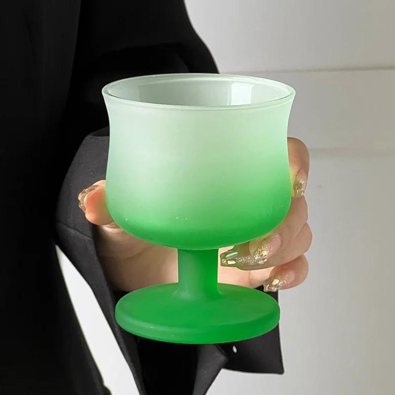 Frosted Gradient Glass Cup Red Wine Cup Goblet Juice Cups Champagne Glass Cocktail Dessert Bowl Water Cups Drinking Glasses