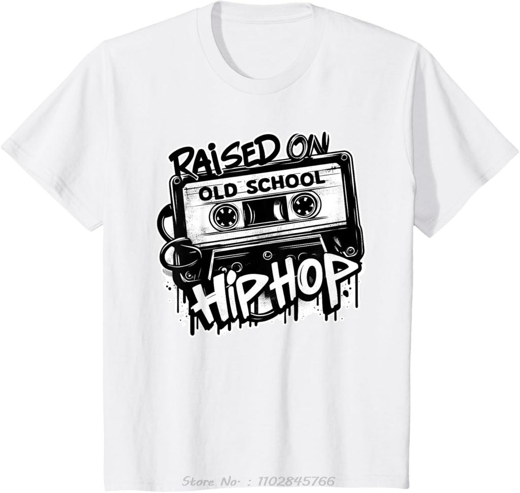 RAISED ON OLD SCHOOL HIP HOP Oversized Tshirt Anniversary Cassette Mens Clothing Summer Fitness T Shirt Camisas Cotton Tshirt