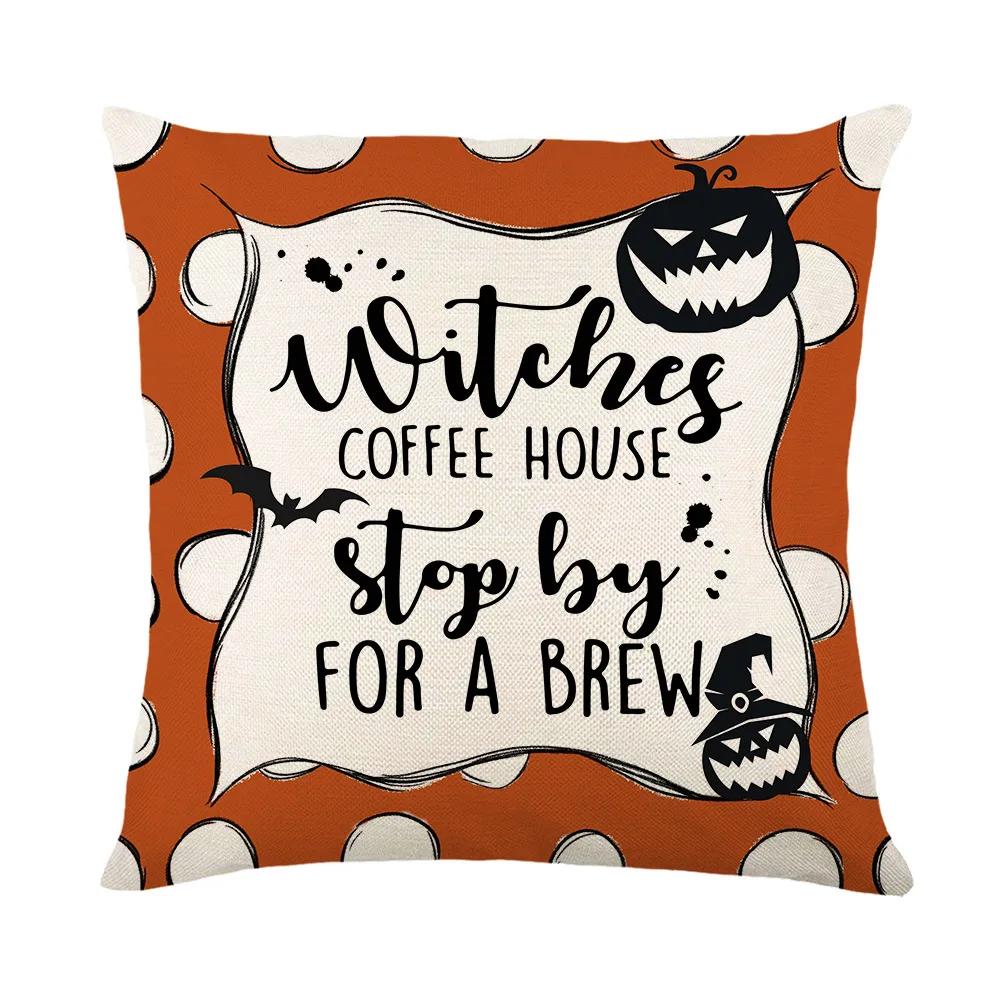 Happy Halloween Home Sofa Decoration Pillows Cushion Cover 18x18 Inches Linen Pillow Cover Halloween Pillowcase Festive Supplies