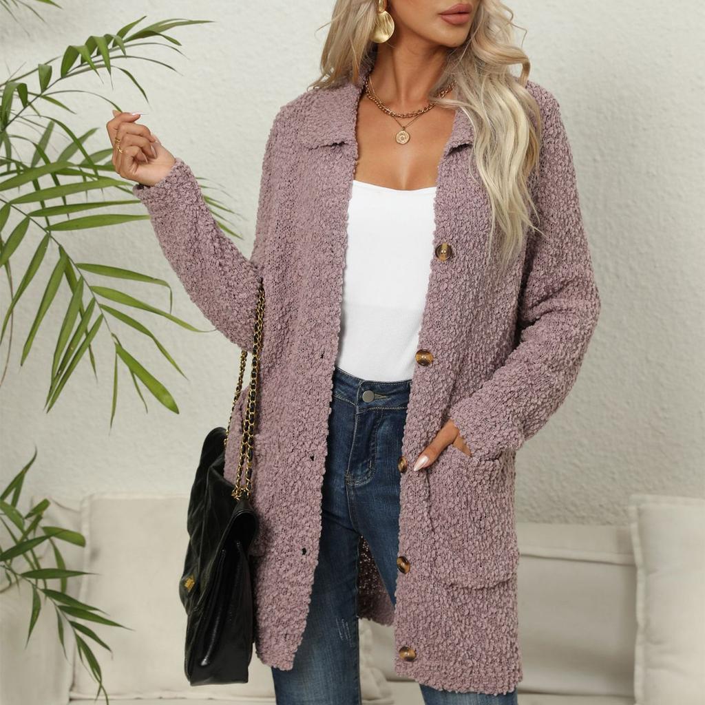 New Sweater European And American Women's Pocket Button  Neck Knitwear Cardigan Sweater Coat Women