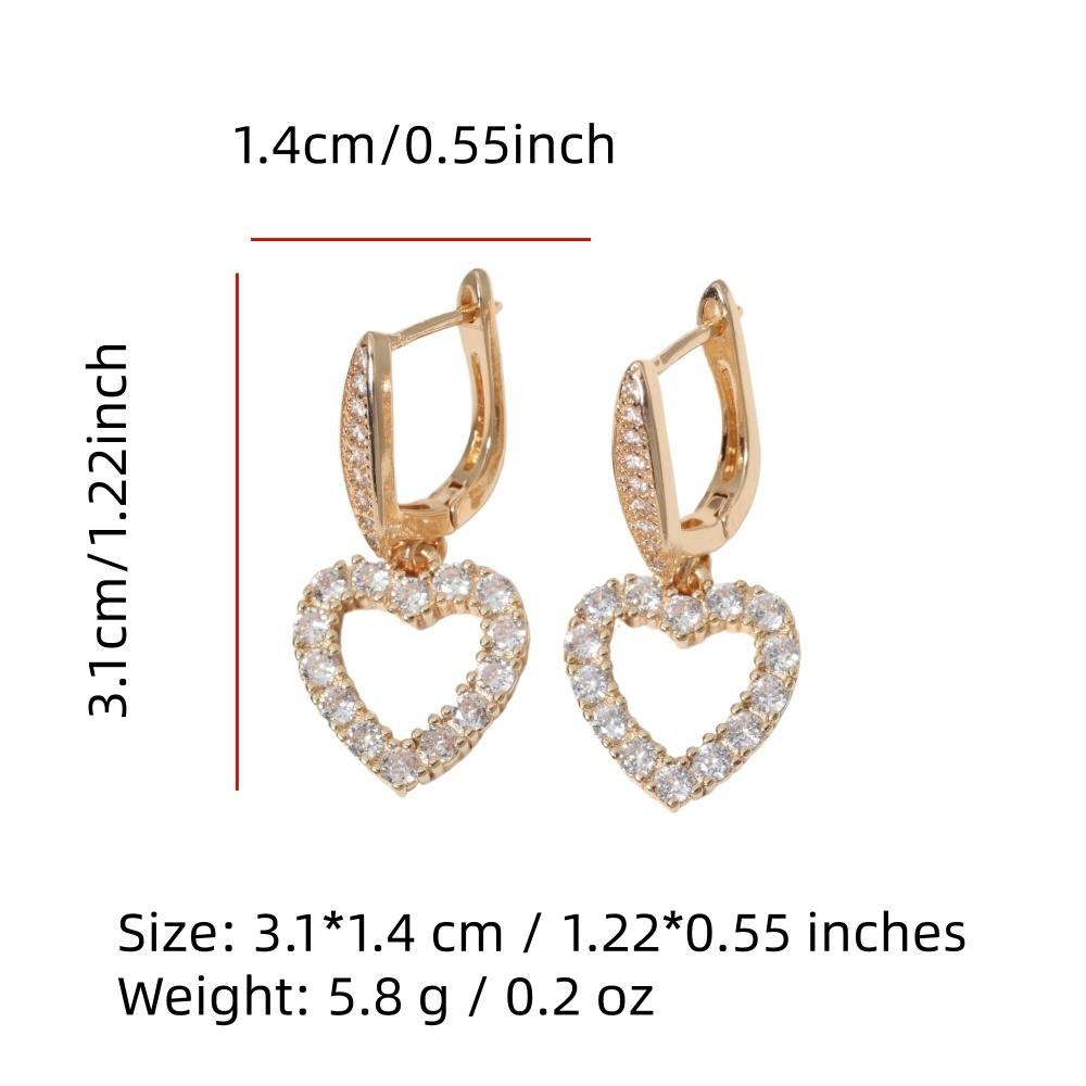 1 Pair Luxury Colorful Heart Shape Zirconia Dangle  Earrings for Women Golden Earring Jewelry Party Accessories