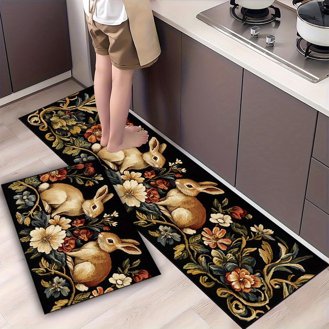 

1 шт. Кухонные коврики против усталости, с принтом цветов и растений, водонепроницаемые, нескользящие, толстые, с амортизацией, сверхпрочный комфортный коврик для стояния на кухне 60*180cm
