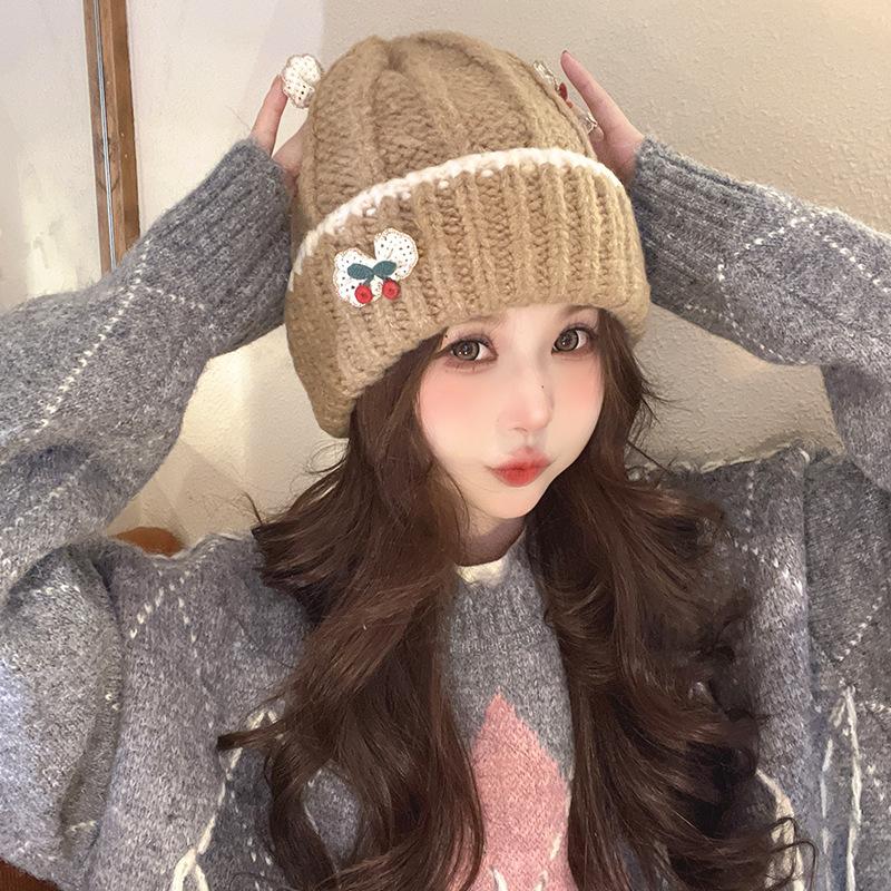 New Wool Hat for Women Warm and Cold Hat Showing Their Faces Cute Knitted Hat for Women Plus Velvet Ear Protection Head Hat for Women