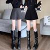 Women's High-Waist Dark Grey Woolen Shorts - Spicy Girl Autumn/Winter European Style Booty Shorts