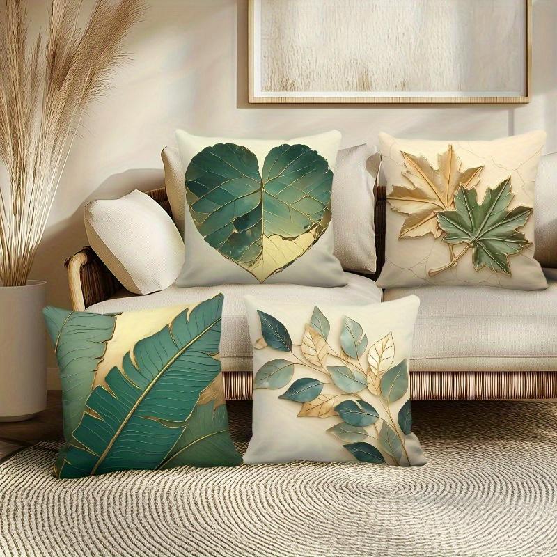 1Pc Pillow Cover With Leaf Pattern, Contemporary Style Soft Polyester Pillow Cover, Suitable For Sofas, Bedrooms, Outdoor,