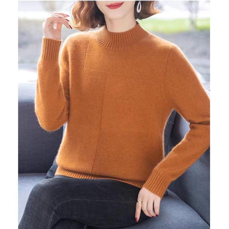 

2024 Новый Большой Размер Модный Женский Осенне-Зимний Высокий Воротник Однотонный Длинный Рукав Свободный Трикотажный Свитер XL оранжевый