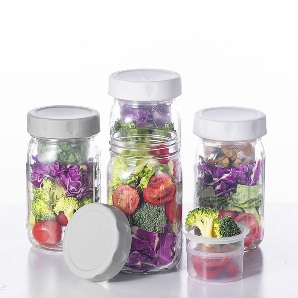 32OZ Glass Salad Jar Leakproof with Lid Salad Containers Sealed Dry Wet Separation Oat Jar For Picnic Office Fitness