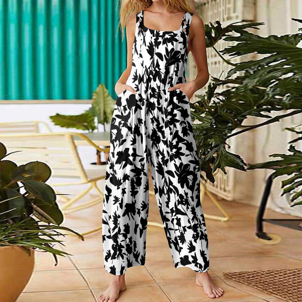 Women's Casual Jumpsuit Sleeveless Popular Floral Print Jumpsuit