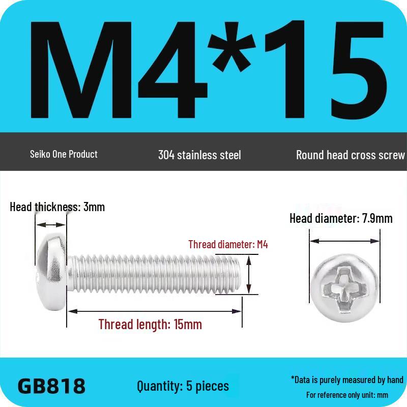 Phillips Pan Head Machine Screws, 304 Stainless Steel, Sizes M1-M10